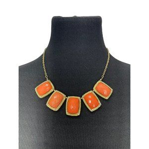 Vintage 80's‎ Fun Coral Peach Cleopatra Style Square Gem Bib Gold Tone Necklace